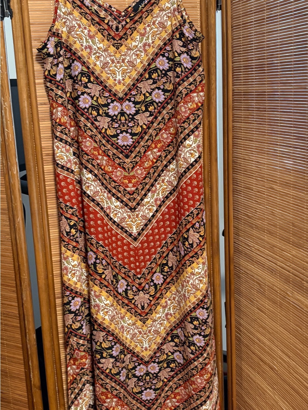 Bohemian Floral Chevron Maxi Skirt in Rust and Yellow
